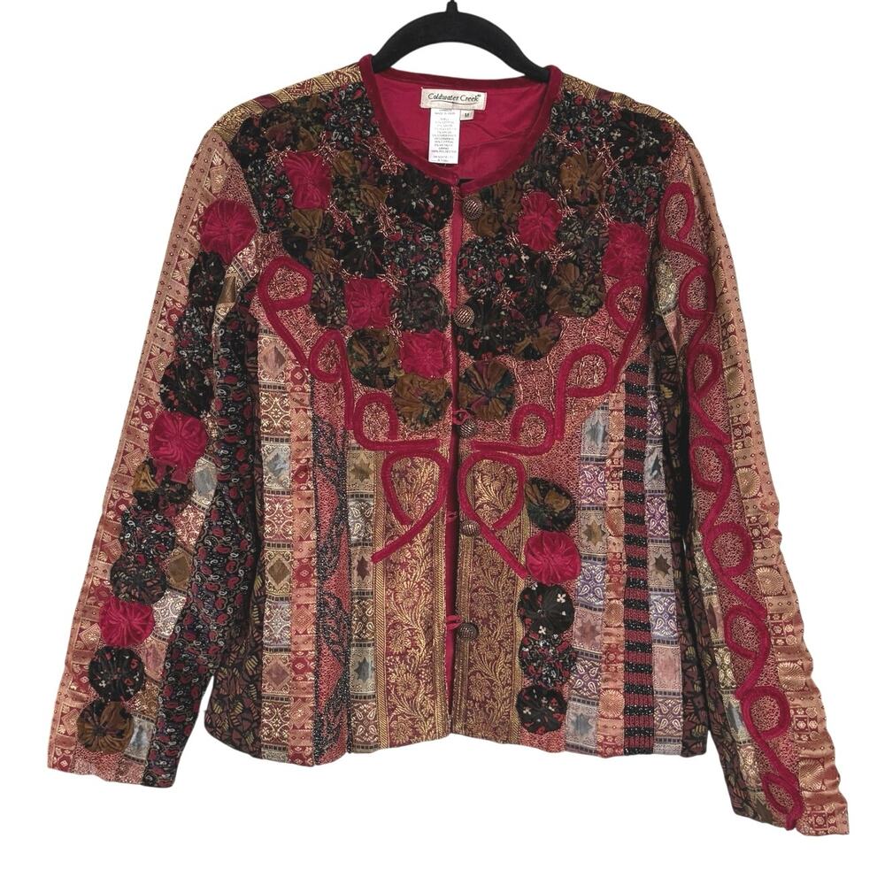 Velvet Red Jacket Witch Patchwork Medieval Bohemian Tapestry Ren Faire Medium